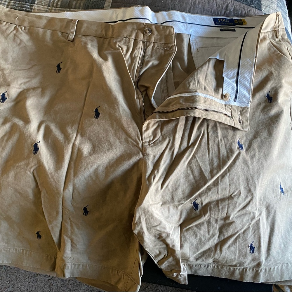 Polo by Ralph Lauren Khaki Embroidered Logo Flat Front Shorts